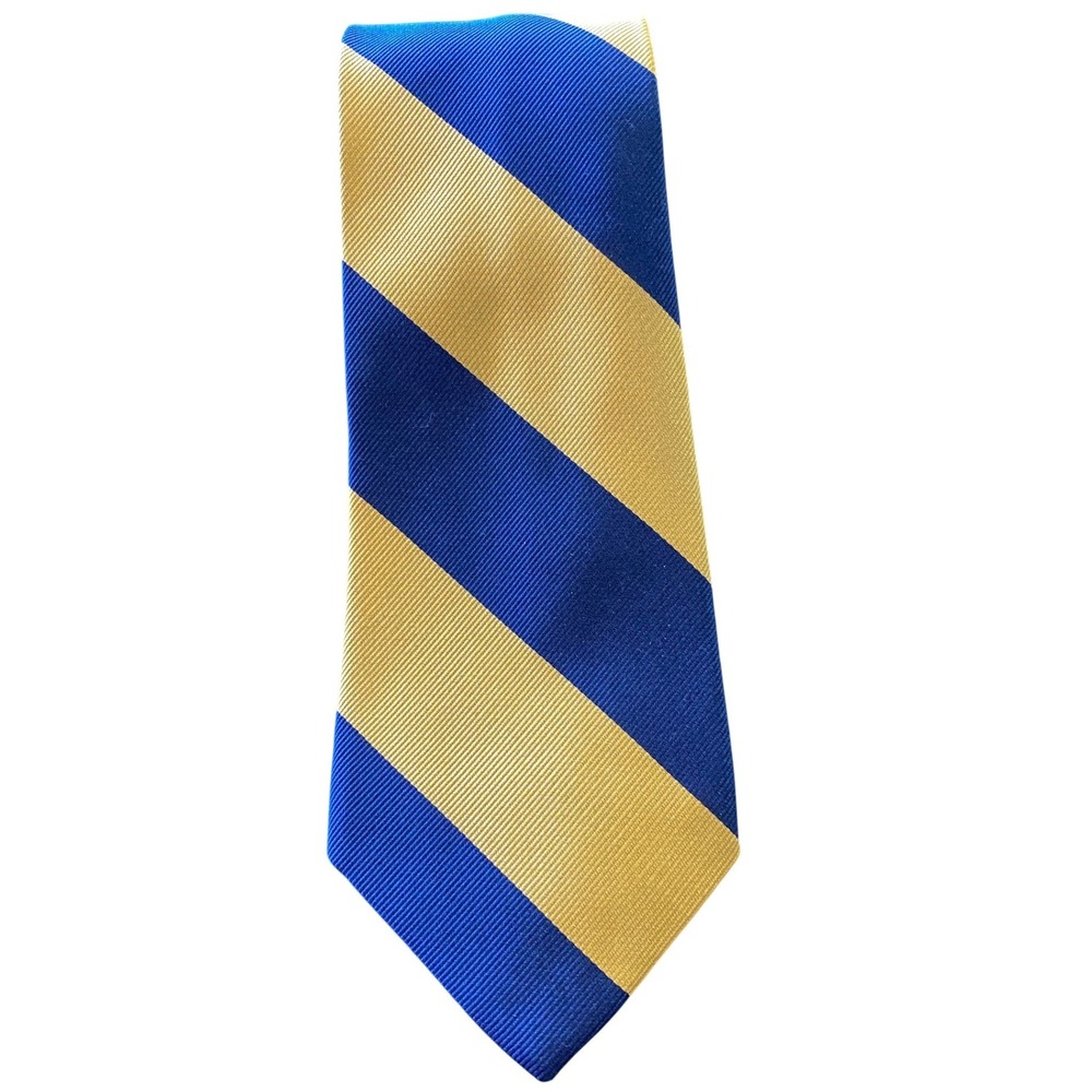 Ralph Lauren 100% Silk Necktie Mens Blue Gold Diagonal Stripe Classic EUC